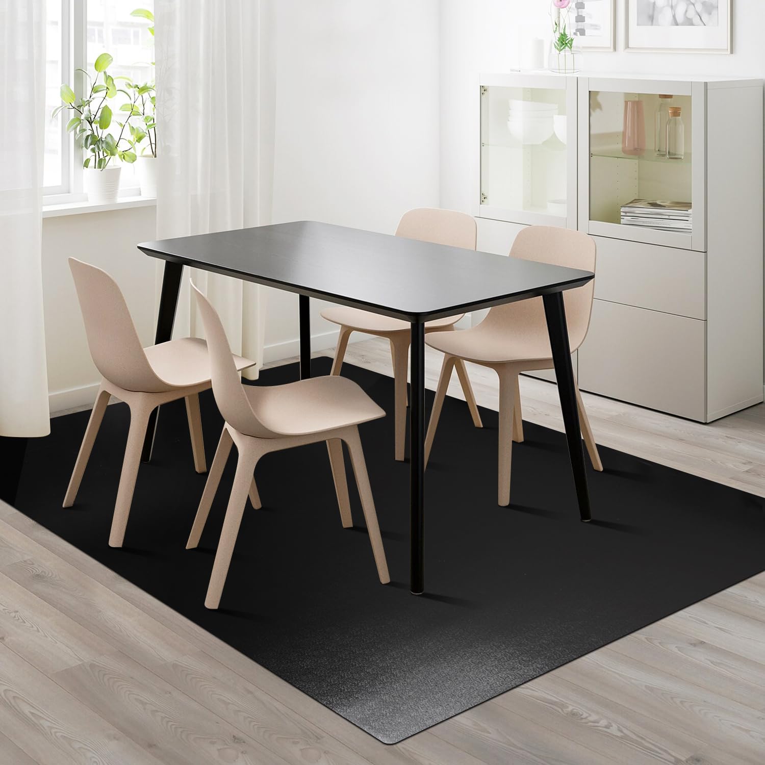 Photo 1 of Vinyl Floor Mat for Home, Black Waterproof Area Mat for Under Dining Room Table, Sturdy Plastic Rug Protector for Kitchen, Living Room, Yard, Garage, Large Baby Play Mat (8'×10')