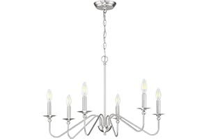 Dolaimy House Farmhouse 6 Light Fixture Rustic Industrial Brushed Nickel Finish Chandeliers for Dining Room Candle Ceiling Light Fixture for Living Room Bedroom Kitchen Island Foyer