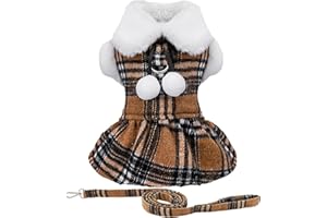 SEBAOYU Plaid Dog Sweater Dress with Leash, Winter Fall Puppy Clothes Warm Dog Sweaters for Small Dogs Girl, Fleece Small Dog Sweaters for Chihuahua Yorkie Teacup, Pet Cat Clothing (Medium)