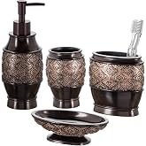 Creative Scents Dublin Brown 4 Piece Bathroom Accessory Set | Includes Soap Dispenser, Toothbrush Holder, Tumbler Cup &amp; Soap Dish
