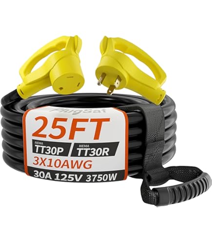 50 FT 30 Amp RV Extension Cord - Heavy Duty Outdoor Power Cord With Grip Handle