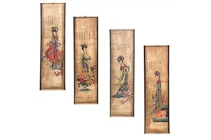 4Pack Wall Scroll Hanging Painting for Room Decor, Ancient Chinese Painting Reproduction Large Beauty