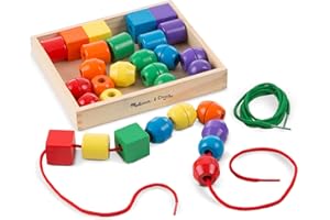 Melissa & Doug Primary Lacing Beads - Educational Toy with 30 Wooden Beads and 2 LacesFor Toddlers, Fine Motor Skills Lacing 