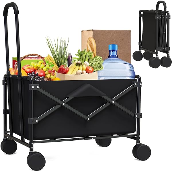 HEAVY-DUTY 2-TIER FOLDING SHOPPING CART WITH WHEELS –...