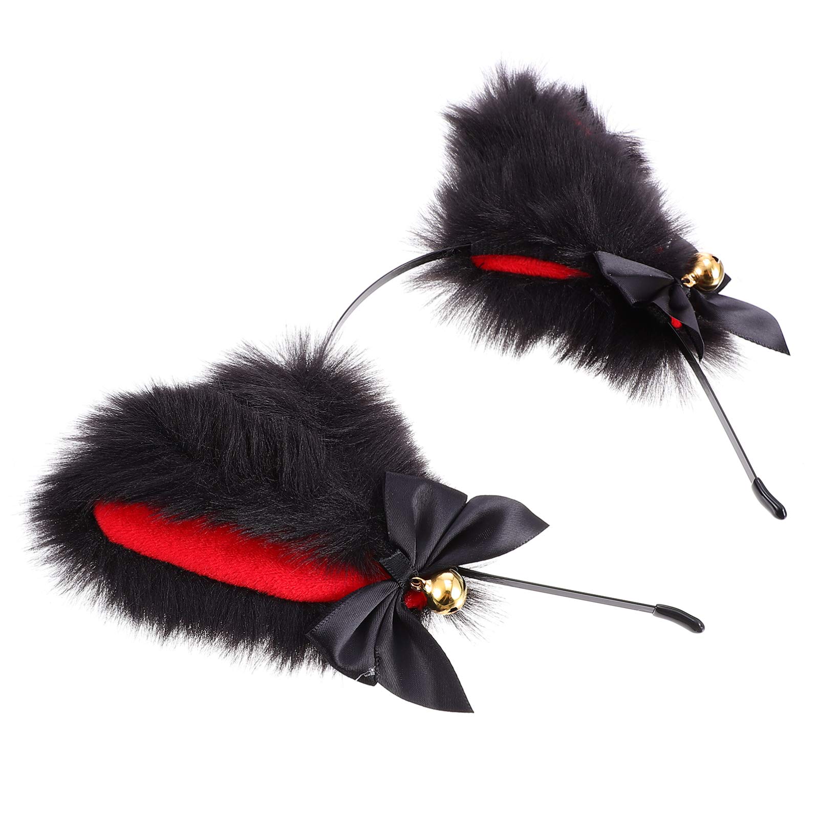 OSALADI Cat Ear Headband with Bells, Wolf Hair Hoop Fox Hairband Bear Dog Ears Headband Animal for Cosplay Costume Party Accessories ¼ˆ Black+ Red ¼‰