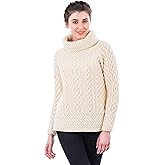 SAOL Aran Irish Sweater for Women - Made of 100% Merino Wool - Ireland Fisherman Cable Knit Ladies Pullover