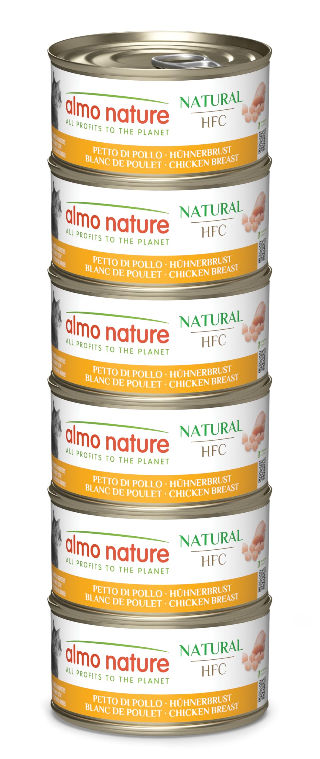 Almo Nature HFC Natural - Wet Cat Food - Chicken Breast - Human Grade, Gluten Free, Monoprotein - 70g, Pack of 6