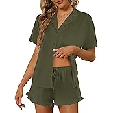 Ekouaer Pajamas Set for Women Short Sleeve Sleepwear Button Down Pjs Lounge Sets Soft Nightwear