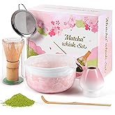 Birthday Gifts for Women: Matcha Whisk Set with Ceramic Matcha Bowl - Bamboo Matcha Whisk & Holder,Bamboo Scoop,Sifter - Complete Matcha Kit 5 Pcs - Gift for Matcha Lovers