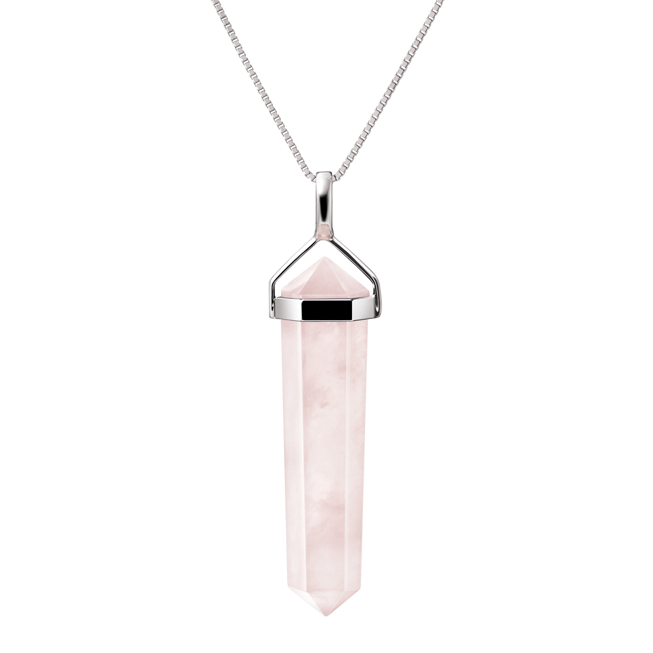 Franki Baker Rose Quartz & Sterling Silver Double Point Pencil Pendant Necklace. 50cms