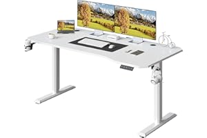Shahoo Electric Standing Desk 63 Inch, Ergonomic Height Adjustable Table with T-Shaped Metal Bracket Modern Computer Workstations for Home Office, White, 63 x 24 Inches