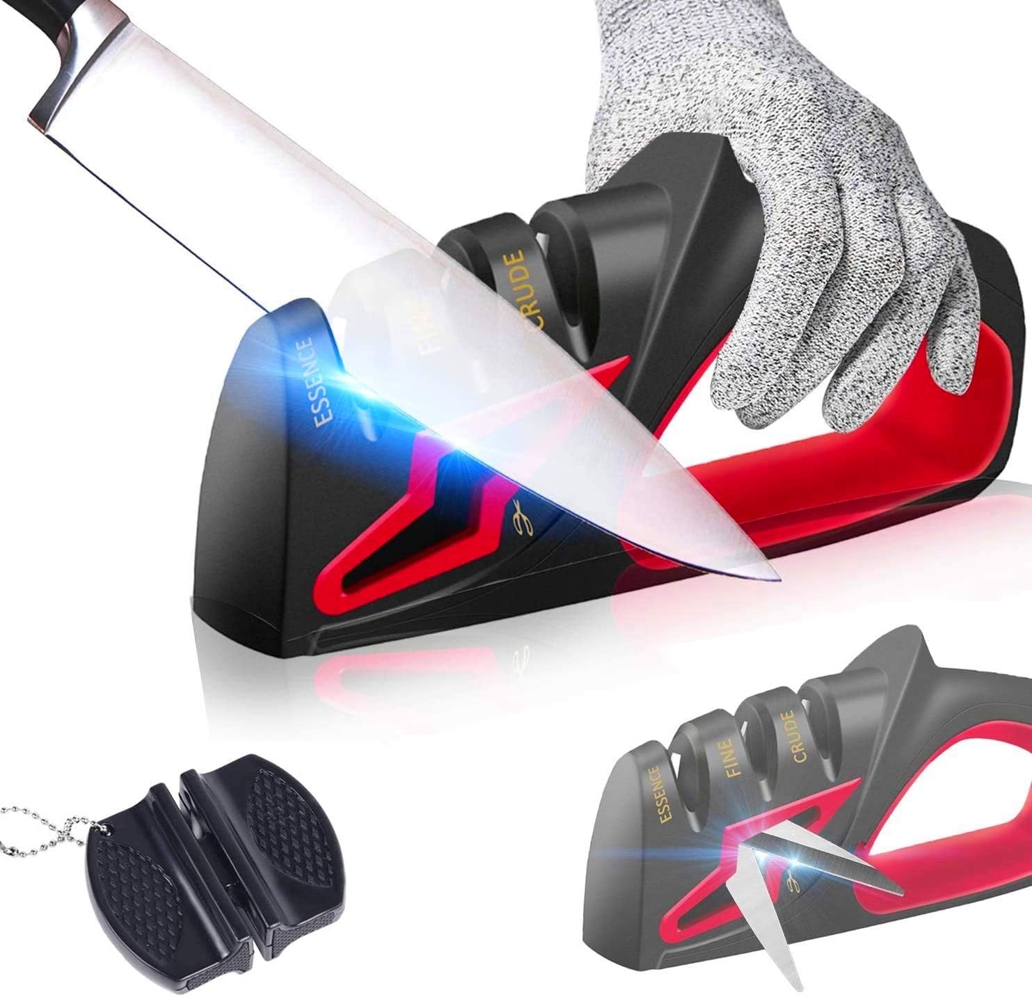 Amazon Com Knife Sharpener 4 In 1 Mini Knife Sharpener Set Kitchen Professional Function Knife Sharpening Tool Chef S Choice Diamond Ceramic Steel Scissor Sharpener Kitchen Dining