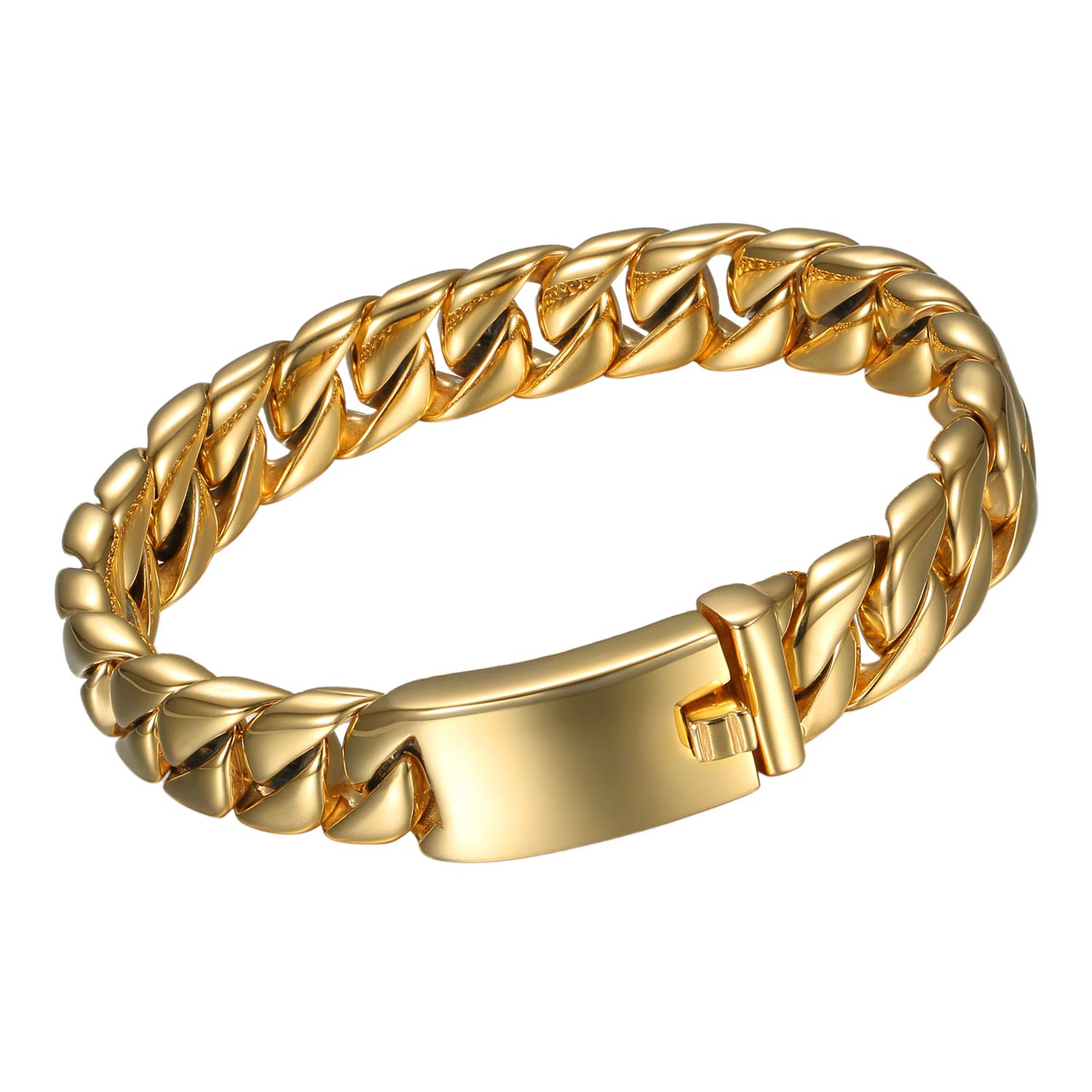 Cupimatch Men's Stainless Steel Large Curb Chain Bracelet, Gold Wrist Link,12mm Wide 8.3 inch