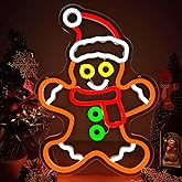 Gingerbread Man Neon Sign Dimmable Gingerbread Christmas Neon Lights for Window, Bedroom, Living Room LED Gingerbread Man with Scarf and Santa Hat Neon Sign for Christmas Party Gifts