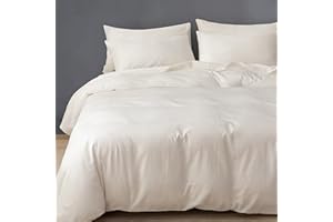 HeimenAogo Egyptian Cotton Duvet Cover Set Queen, Ultra Soft and Breathable Comforter Cover with Zipper Closure, High Thread Count Long Staple Cotton Blanket Cover 3pcs Off-White