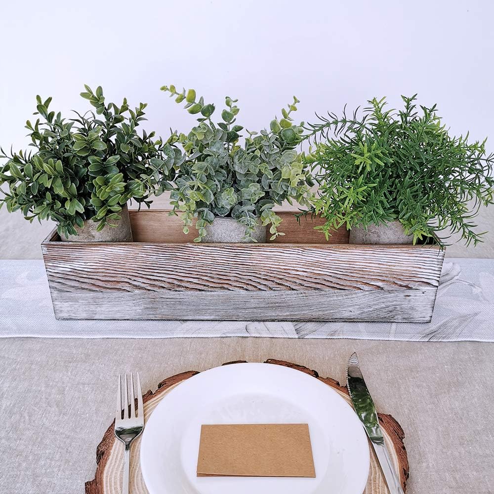 Winlyn Mini Potted Plants Artificial Eucalyptus Boxwood Rosemary Greenery in Pots Faux Potted Herbs Small Houseplants 8.3"-9" Tall for Indoor Greenery Tabletop Décor Centerpiece 3 Pack -