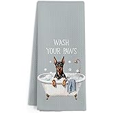 Gnmduw Funny Doberman Pinscher Dog Hand Towels for Bathroom, Doberman Pinscher Dog Decorative Hand Towels, Wash Your Paws Dish Tea Towel for Kitchen Bathroom Decor, Dogs Gifts Women Men, 16x24 Inch