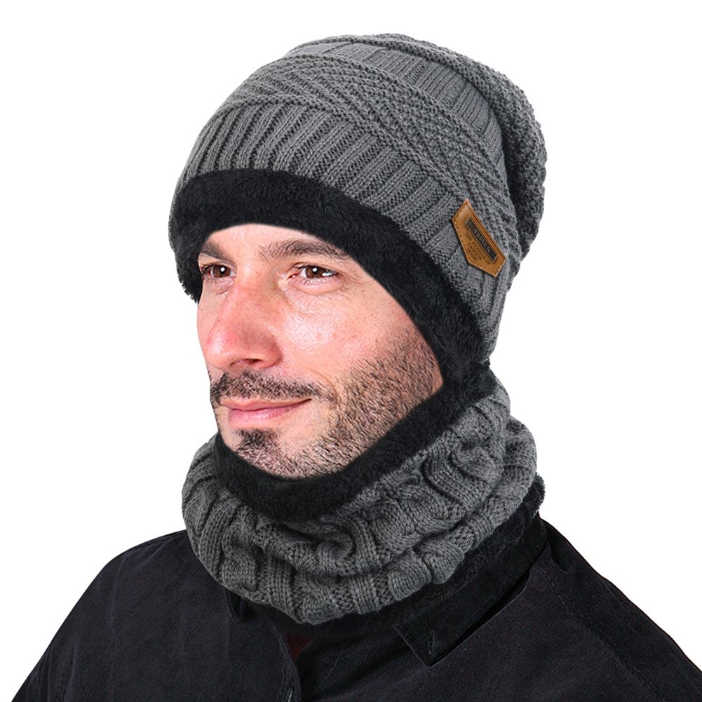 VBIGER Gorras Con Bufanda y Gorros de punto Sombreros de Invierno Hombre