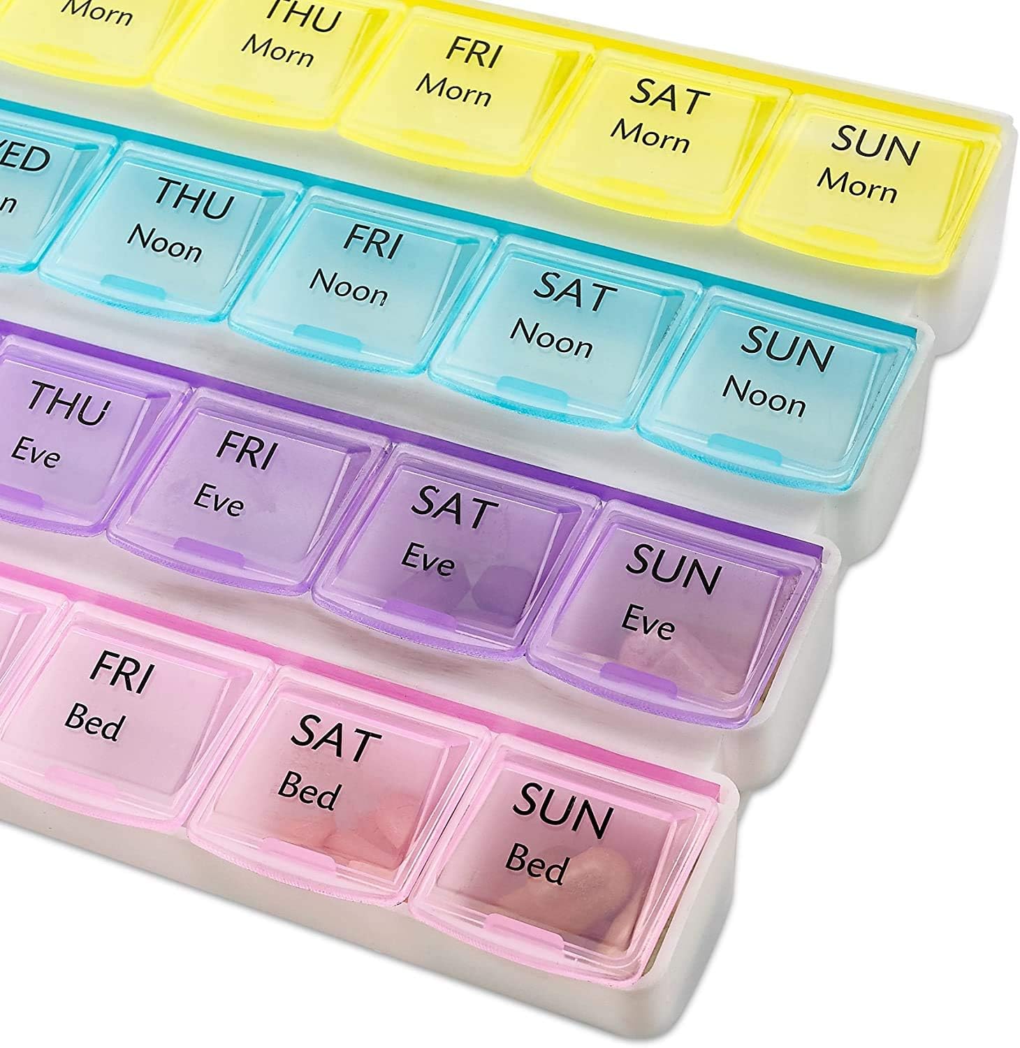 Weekly Pill Organizer with 28 Compartments, by MEDca, Multi-coloured, 4 Count (Pack of 1) - Image 4