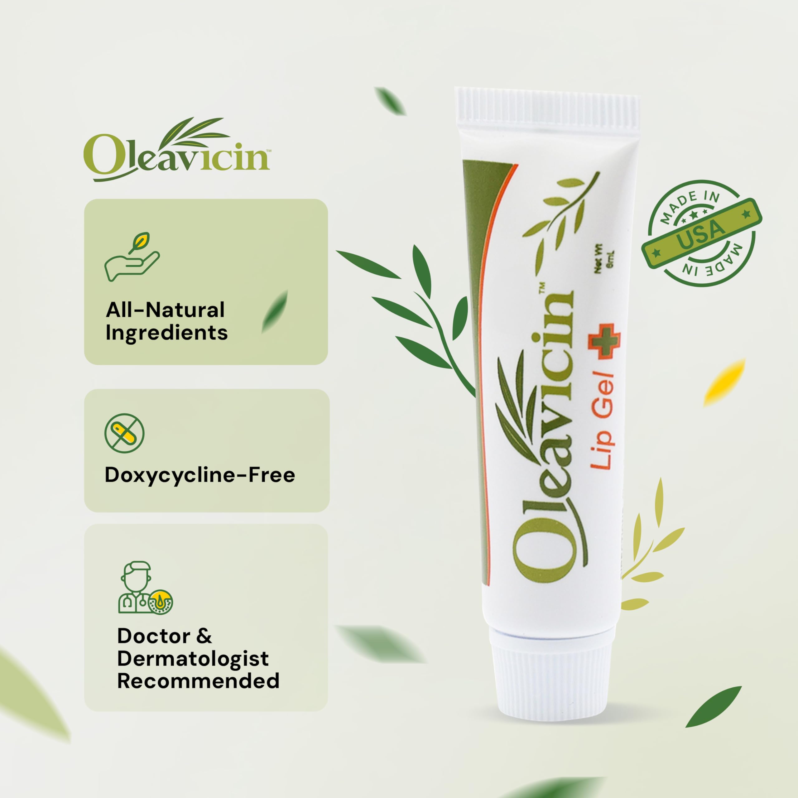 Oleavicin Lip Gel – Natural Cold Sore & Fever Blister Treatment with Organic Olive Leaf – Fast-Acting Relief – 1.3oz (3.8) - 3 Pack