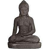 John Timberland Sitting Buddha Statue Sculpture Zen Asian Japanese Garden Decor Outdoor Front Porch Patio Yard Outside Home Balcony House Exterior Weathered Light Sandstone Finish 29 1/2" Tall