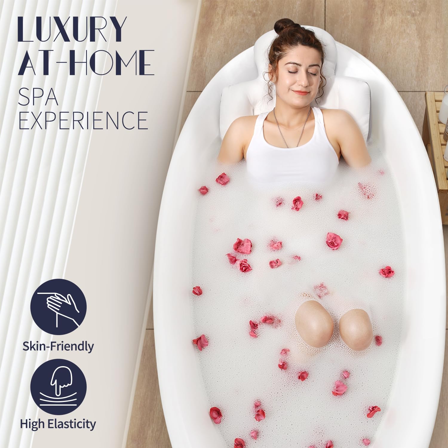 Full Body Bath Pillow for Bathtub, Thick Bathtub Cushion with Laundry Bag, Luxury Tub Pillow for Bath for Headrest Neck and Back Support White 60