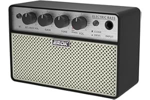 EROK Mini Bass Amp, Portable Amplifier with Clean/Drive Dual Channels, 3.5mm Headphone/AUX Input, Compact Design for Practice & Small Gigs