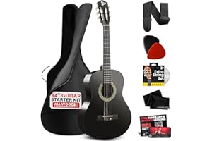 Pyle Beginner Acoustic Guitar Kit, 1/2 Junior Size All Wood Instrument with Full Accessory Kit, Picks, Shoulder Strap, Carry Case, Cleaning Cloth, Tuner App, 2 Month Lessons, 34”