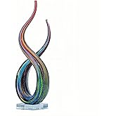 LLAVVD Hand Blown Glass Sculpture - 14" Tall Multicolor Abstract Decor with Base | Handcrafted Murano-Style Glass Statue for Home Office Mantel, Unique Housewarming Gift (Patio/Garden Display)