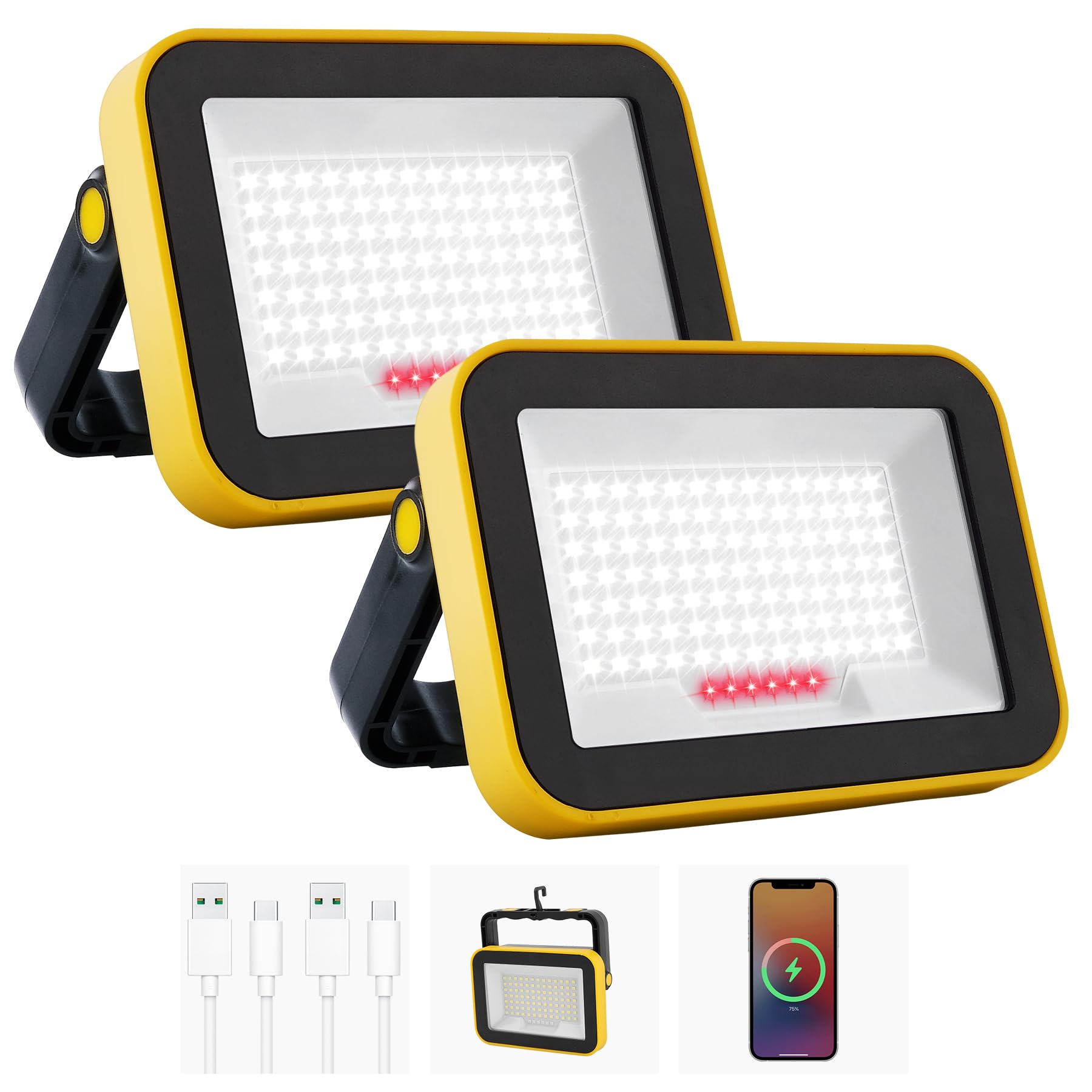 NATPOW LED Work Light, Rechargeable Floodlights, Portable Spotlight, 5 Modes Workshop Lamp with 180° Rotation Camping Lamp for Construction Site, Garage, Workshop (2 Packs)