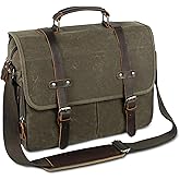 Wogarl 15.6" Messenger Bag for Men: Leather Waxed Canvas Briefcase Large Computer Laptop Bag Handbags Crossbody Bags for Work