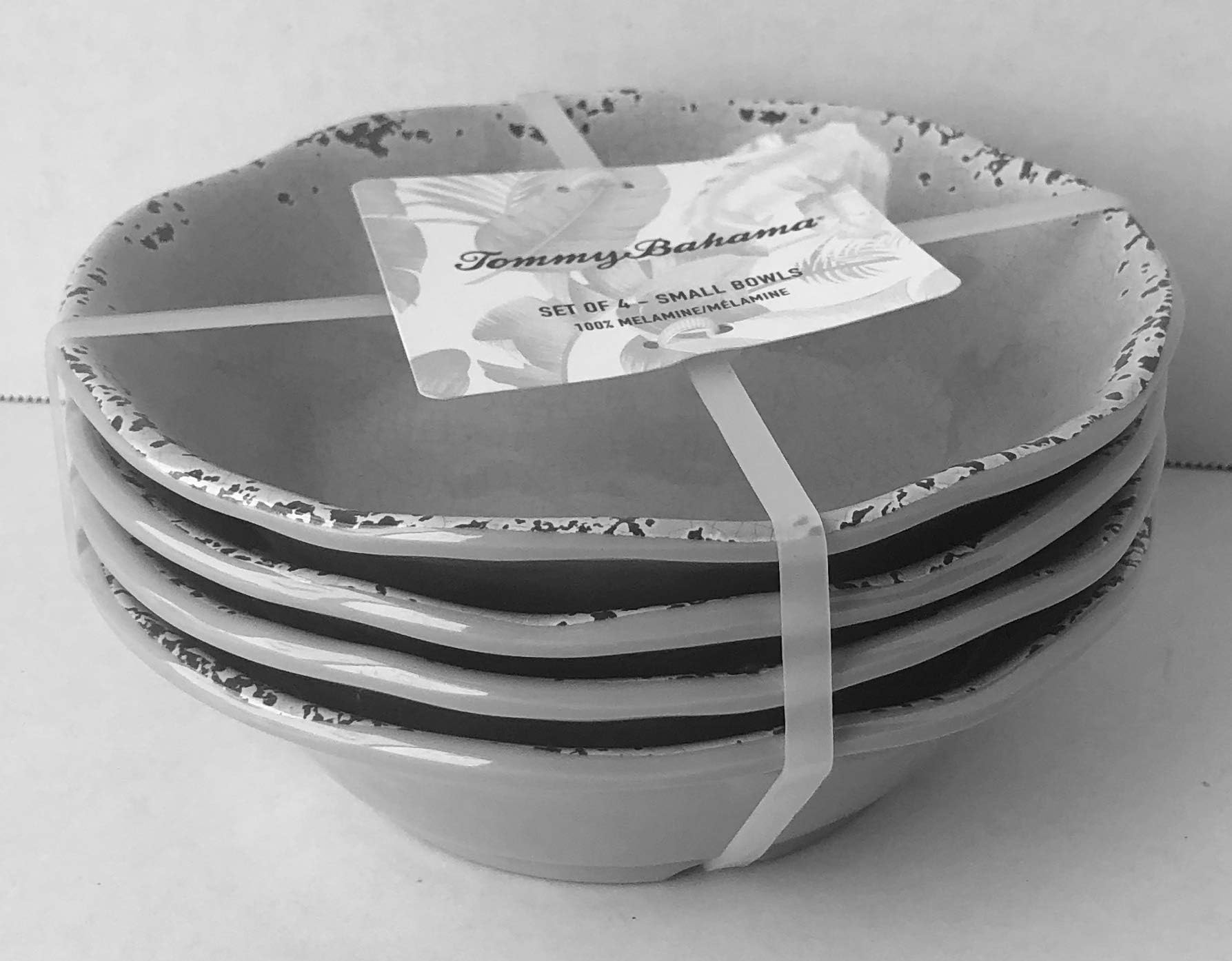 Tommy Bahama 100% Melamine 4-Cereal/Soup Bowls (7” Diameter x 2” Deep) RUSTIC CRACKLE GRAY