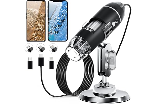 SKYBASIC USB Digital Microscope Camera, Handheld HD Inspection Camera 50x-1600x Magnification with Adjustable Stand, 8 LED Li