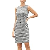 Allegra K Sleeveless Plaid Dresses for Women's Round Neck Work Office Casual Midi Dress