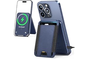 WIRELESS FUTURE CHARGER For Magsafe Wallet Stand, 15W Magnetic Wireless Charging Stand for iPhone 15/14/13/12 Series, Vegan Leather, Fit 6 Cards, RFID Blocking, USB-C Inlet, Not Power Bank, Navy Blue