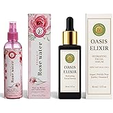 Organic Moroccan Anti-Aging, Hydration Duo Face Serum 1 fl oz + Organic Rose Water 3.4 fl oz Argan, Prickly Pear, Jojoba, Vitamin E, Wrinkle Care, Firming Glow for Dry Skin