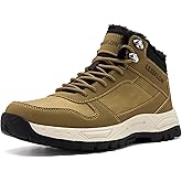 Lessflow Mens Winter Snow Boots Anti Slip Hiking Shoe Warm Fur Lined Work Walking Ankle Shoes Leather Casual Lightweight Outdoor Cold Weather Brown 11.5