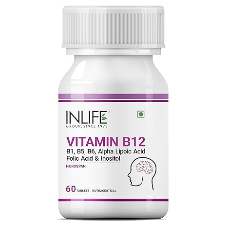 INLIFE Vitamin B12 1500 mcg with B1, B5, B6, Alpha Lipoic Acid ALA, Folic Acid, Inositol Supplements - 60 Tablets (Pack of 1)
