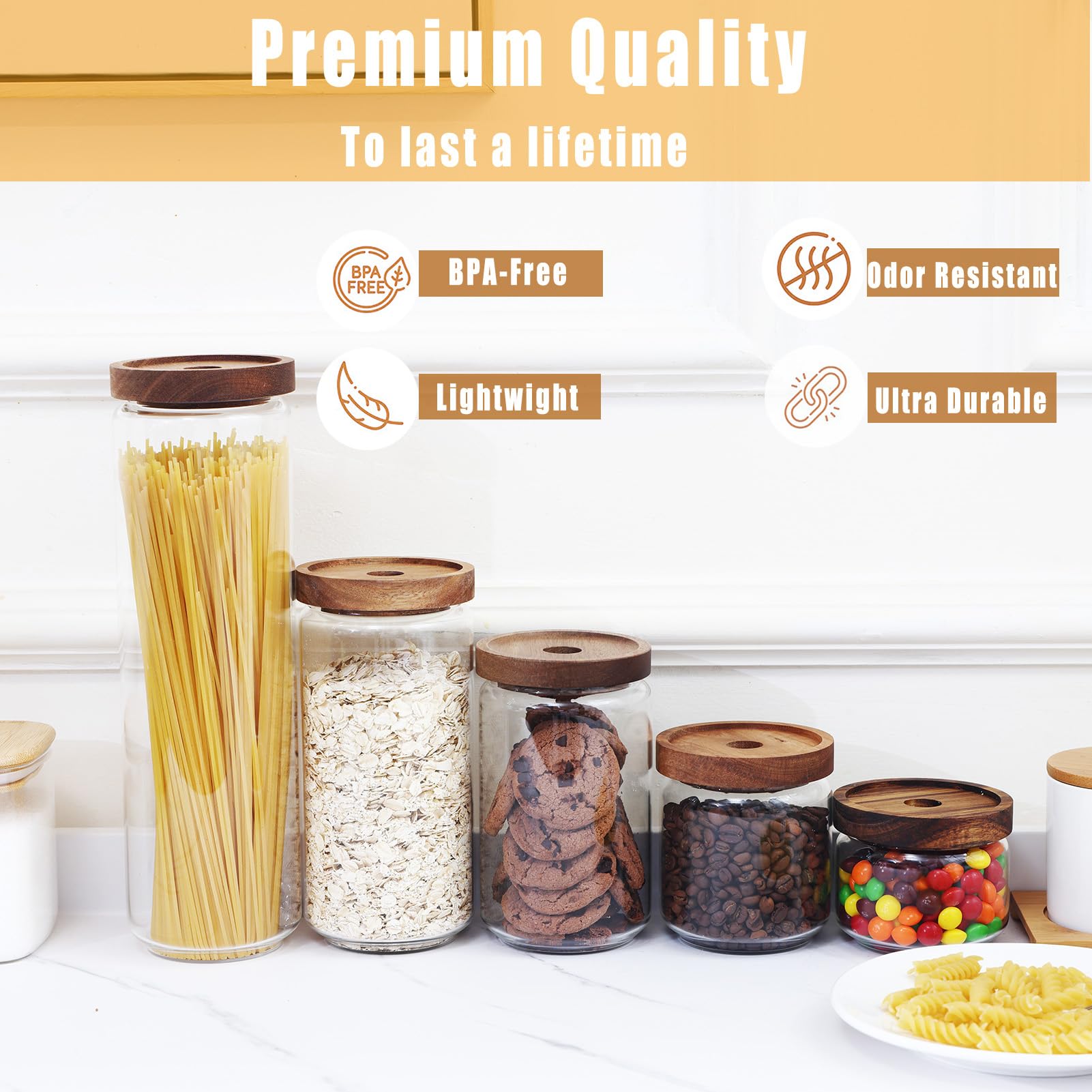 REFSAVER Glass Jar with Lid Coffee Canister with Airtight Bamboo Wooden Lid Glass Storage Containers for Candy,Tea,Coffee,Sugar,Cookie,Spice 5Pack