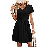 WIHOLL Dresses for Women 2026 Casual Summer V Neck Babydoll Dress Short Sleeve Fashion Beach Vacation Clothes