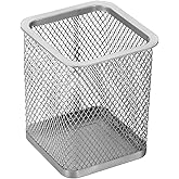PATIKIL Mesh Pen Holder, Pencil Holder Pencil Basket Pen Cup Locker Organizer Square Makeup Brush Holder for Desk Accessories, Silver