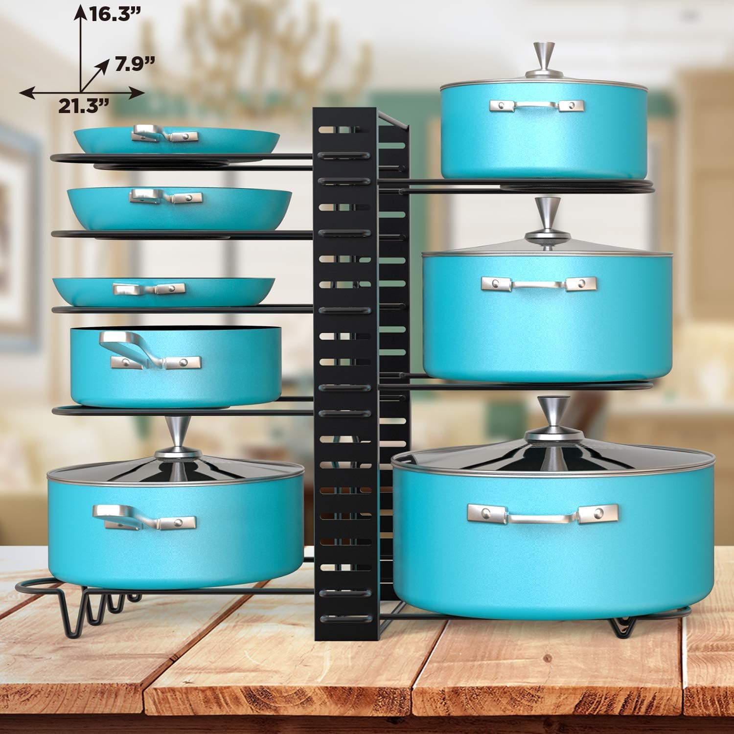 Vdomus Pot Rack Organizer with 3 DIY Methods, Black Metal Kitchen 8+ Pots Holder, Height and Position are Adjustable Cabinet Pantry Pot Lid Holder (Upgraded): Kitchen & Dining
