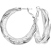 Large Statement Hoop Earrings for Women - Non Tarnish Hypoallergenic Jewelry for Women Plated 18K Real Gold, Fashion Design Sparkly Zircon Dangle and Big Twist Double-Hoops Earings Trendy