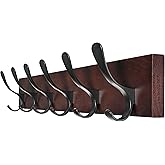 SKOLOO Coat Rack Wall Mount - Wooden Brown Wall Coat Hook, Wall Coat Hanger Rack with 6 Hooks for Hanging Coats, Hats, Clothing, Scarfs, Brown & Black