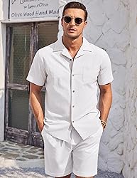 COOFANDY Mens Short Sleeve Button Down Shirts Linen