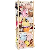 Fuilee Extra Large Stuffed Animal Storage for Corner Organizer,Premium Wooden Material with Elastic Cord Hold Up to 200 Plush Toys,Stuffed Zoo Animal Holder and Collection for Playroom-Birthday