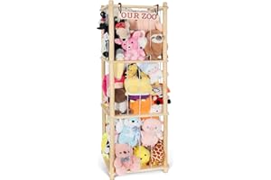 Fuilee Extra Large Stuffed Animal Storage for Corner Organizer,Premium Wooden Material with Elastic Cord Hold Up to 200 Plush Toys,Stuffed Zoo Animal Holder and Collection for Playroom-Birthday