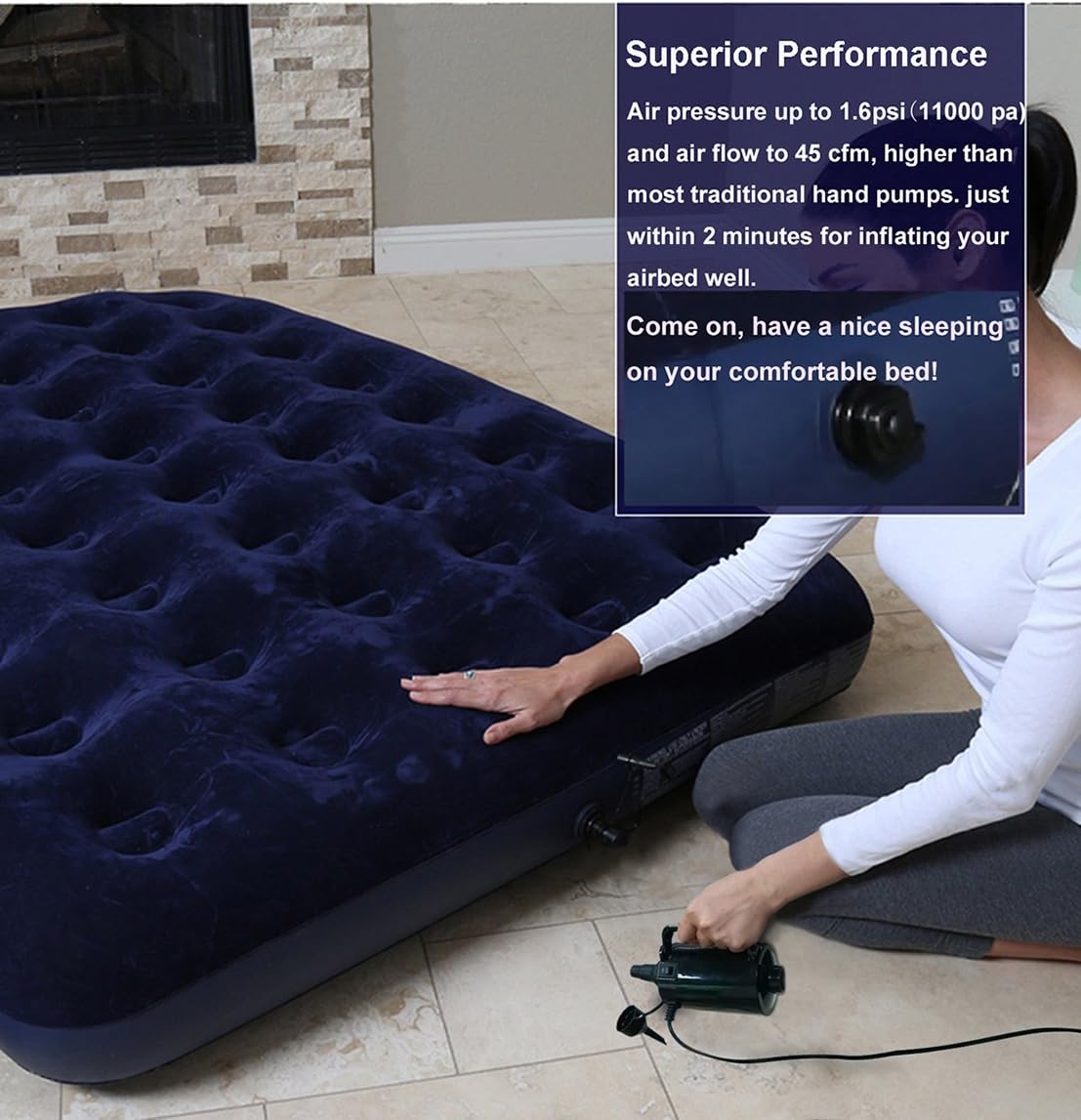 Electric Air Pump for Inflatable Pool Toys - High Power Quick-Fill Air Mattress Inflator Deflator Pump for Pool Float Raft Airbed with 3 Nozzles, 320W, 110V AC, 1.6PSI, Air Flow 26CFM: Home & Kitchen