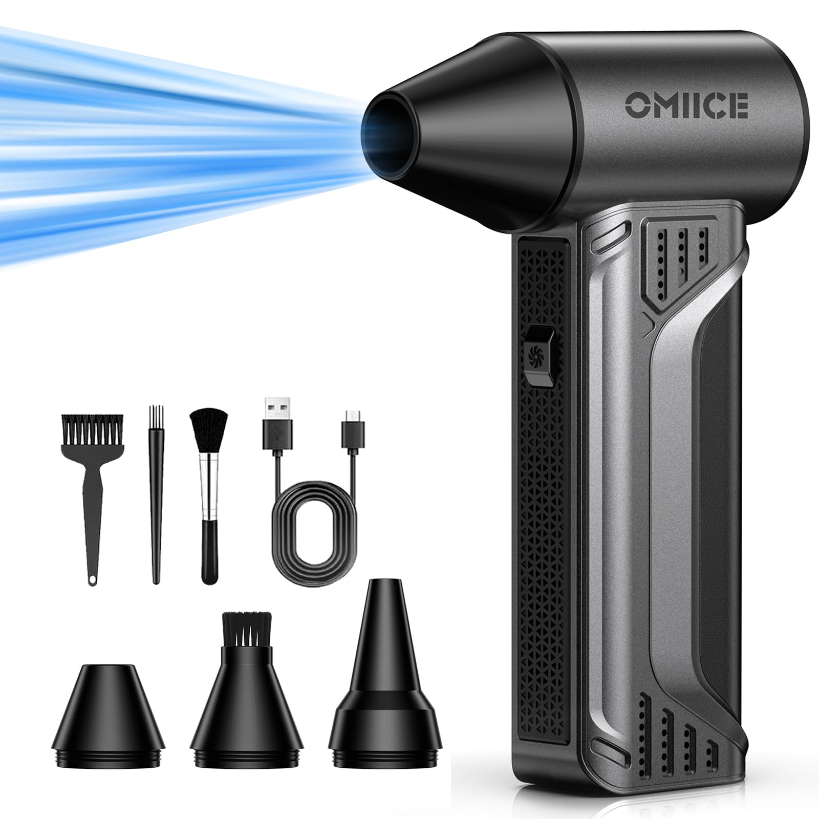 Photo 1 of OMIICE Compressed Air Duster 180000RPM, Electric Air Duster with 3 Gears Adjustable, Powerful Cordless Dust Cleaner with Rechargeable 10000mAh Battery for Keyboard/PC/Car/Outdoor/Air Bed with Brush