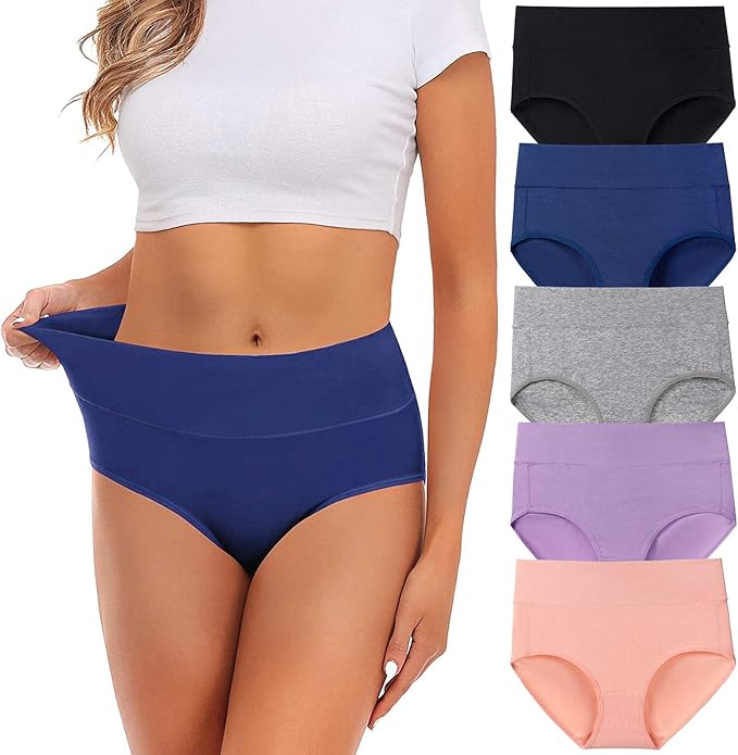 Womens Underwear,Cotton Mid Waist No Muffin Top Full Coverage Brief